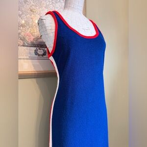 VTG 70s Victor Bijou Racing Stripe Maxi Dress Navy Red White